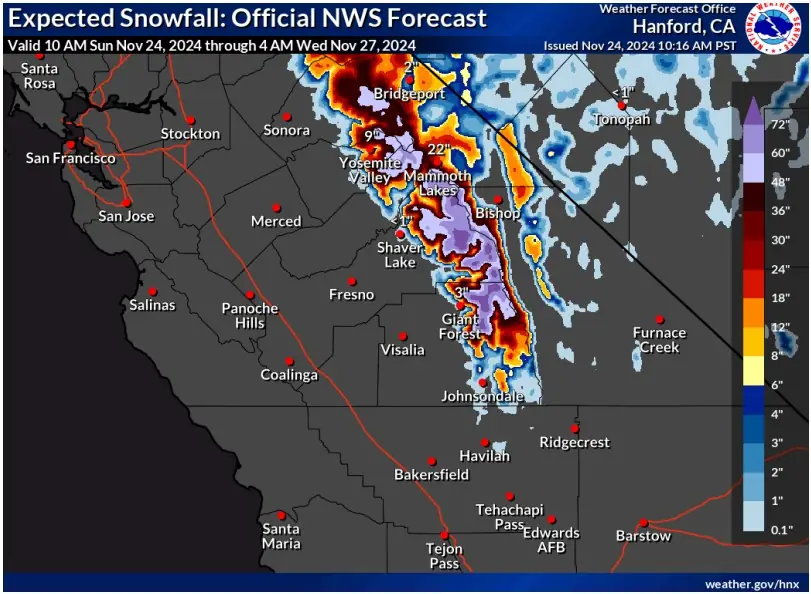 expected snowfall november 24 to 27 2024