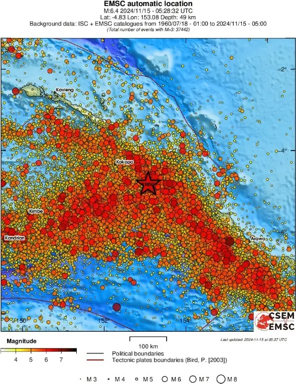 new ireland m6.6 papua new guinea november 15 2024 emsc regional seismicity