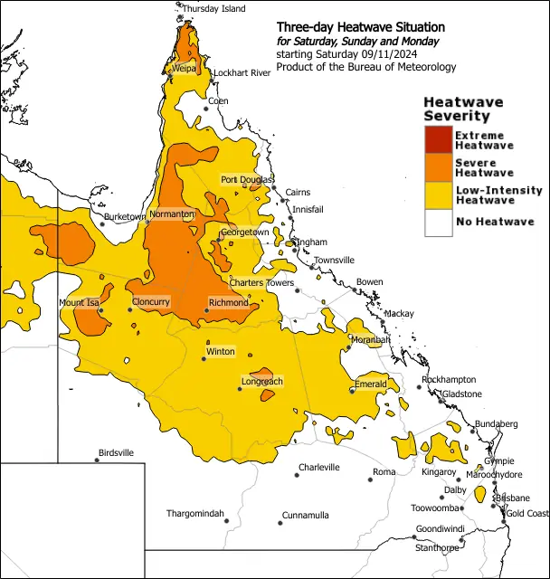 qld au heatwave map nov 9 2024