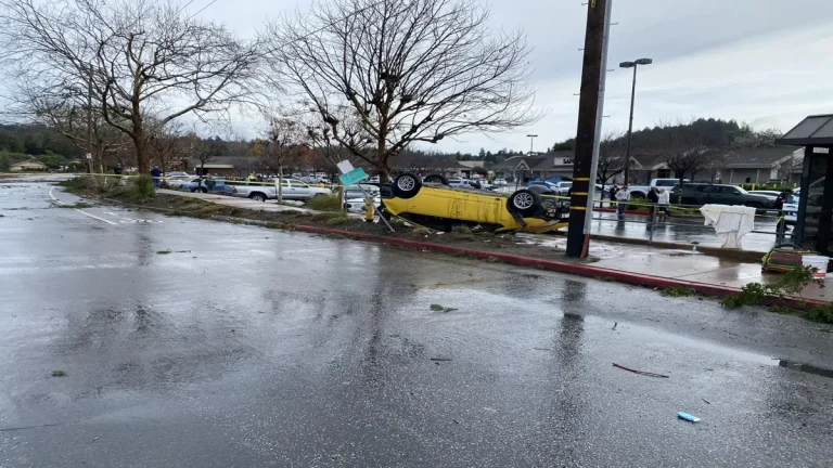 A car flipped over by the EF1 tornado in Scotts Valley, Santa Cruz