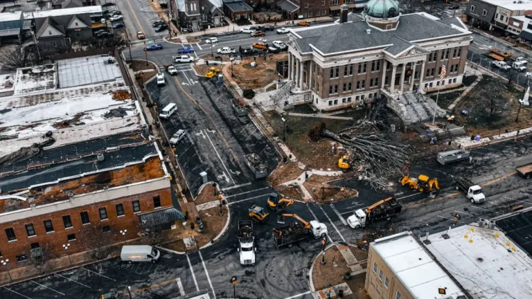 Damaged square in downtown Athens after and EF1 tornado.