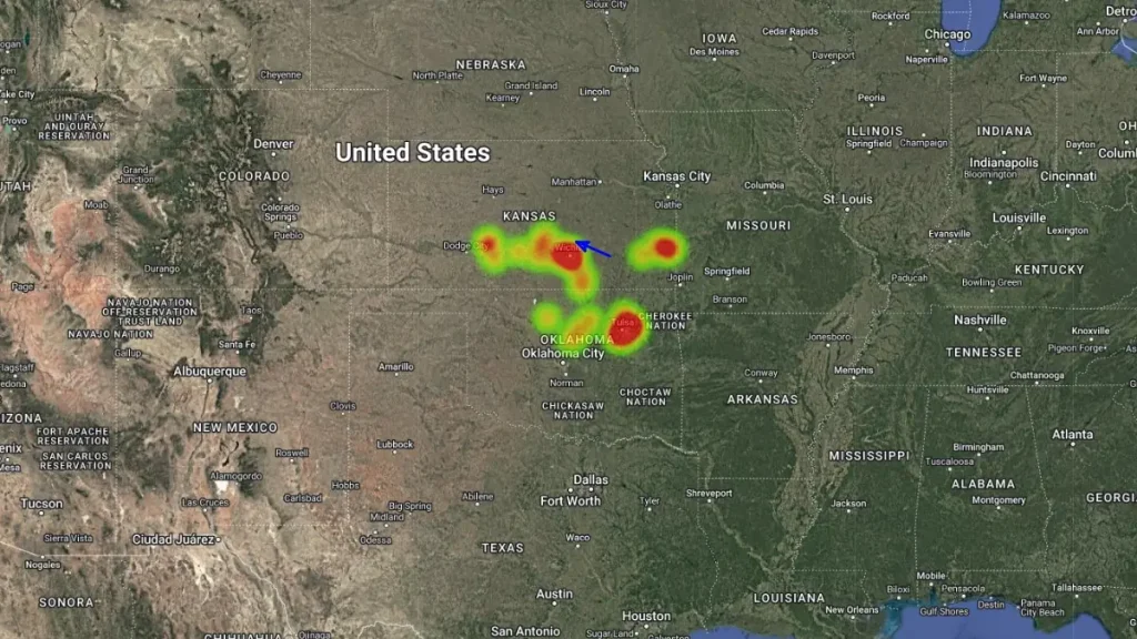 Daylight fireball over Kansas and Oklahoma heatmap and trajectory december 2 2024