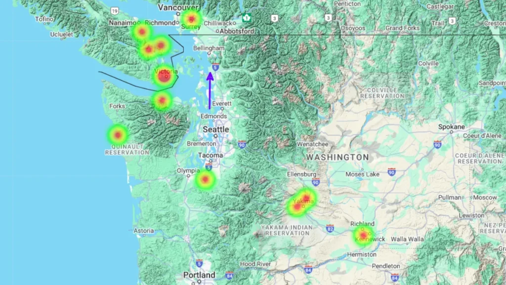 Fireball observed over British Columbia and Washington state on December 29, 2024 - Trajectory and Heatmap.