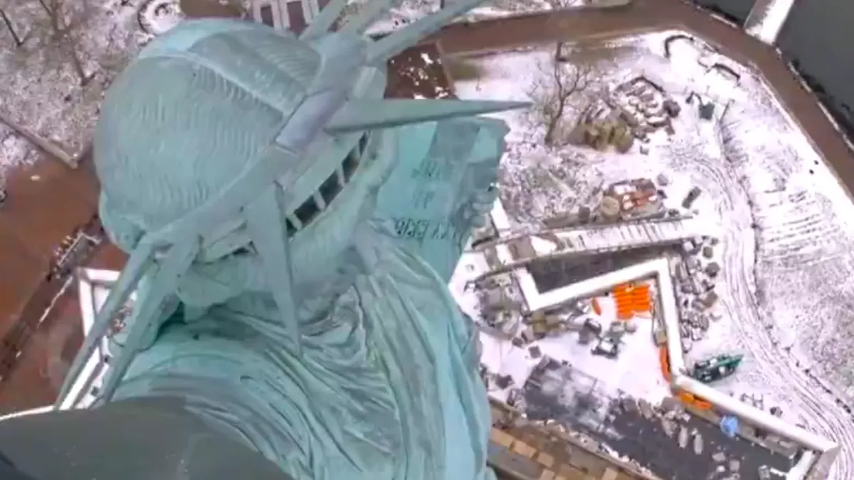 Christmas snow seen from the statue of liberty.