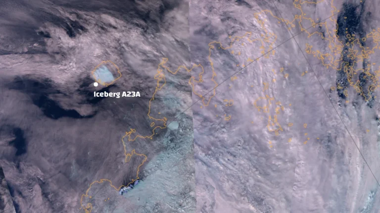 Iceberg A23a satellite view near the South Orkney Islands