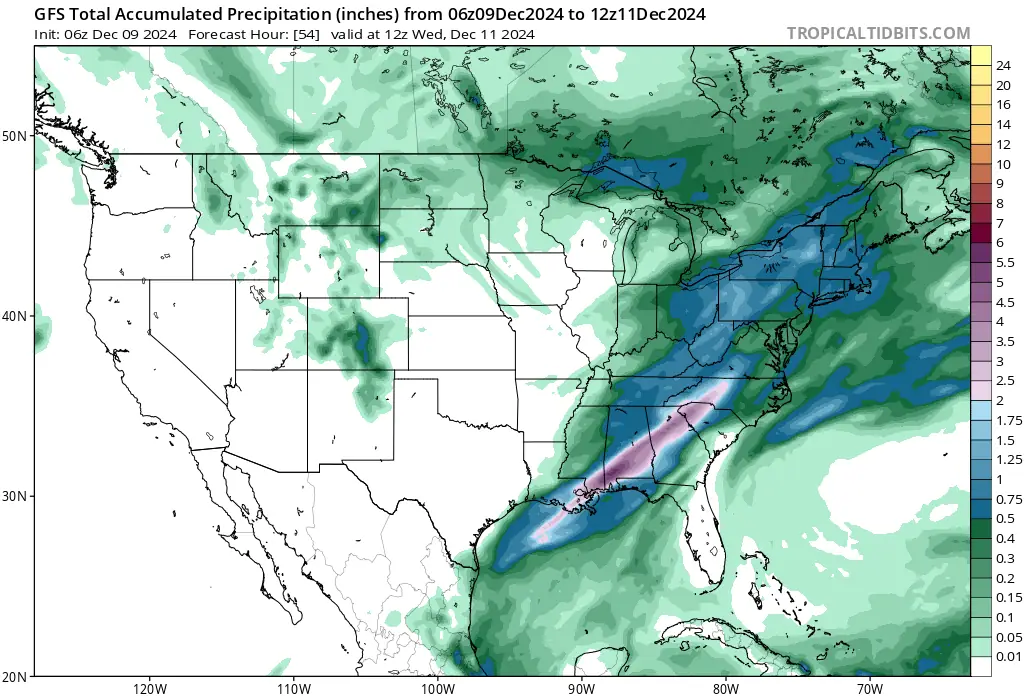 gfs total accumulated precipitation dec 9 - dec 11 2024 model