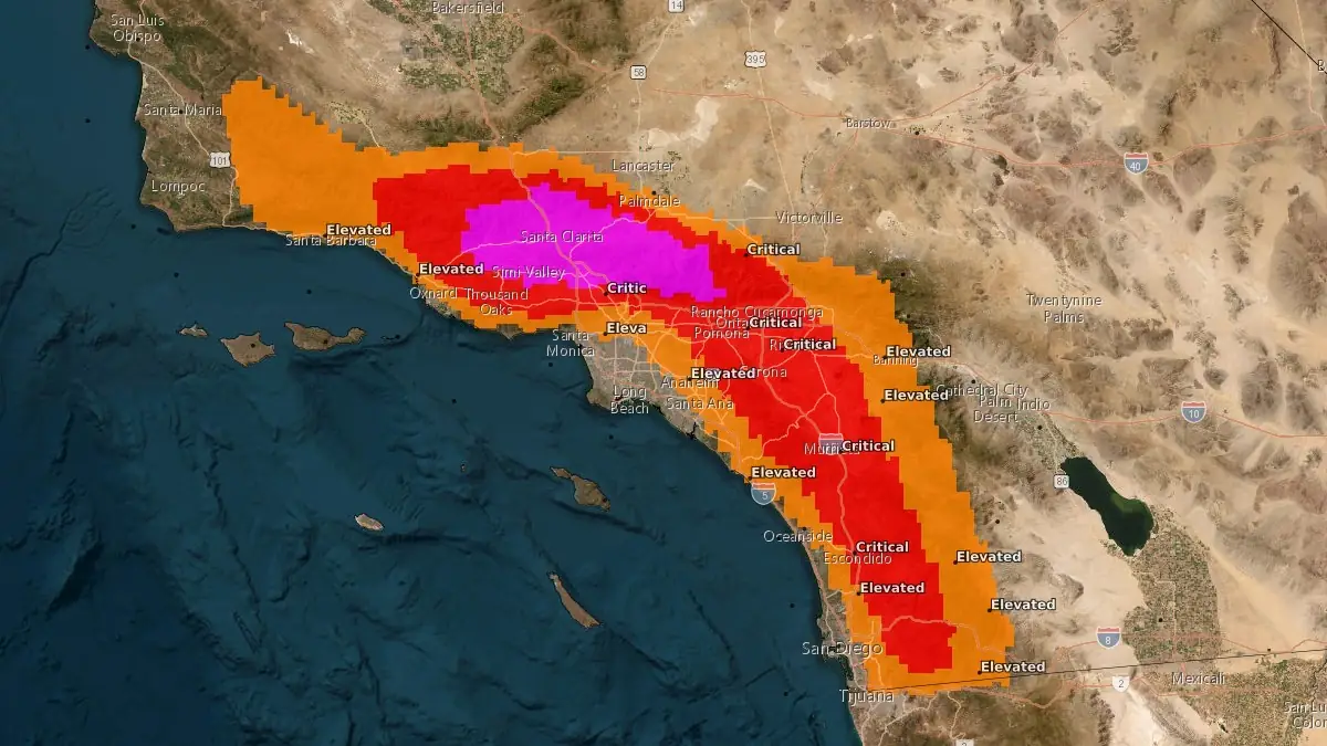 Extremely Critical Fire Weather for Los Angeles and Ventura counties, Southern California
