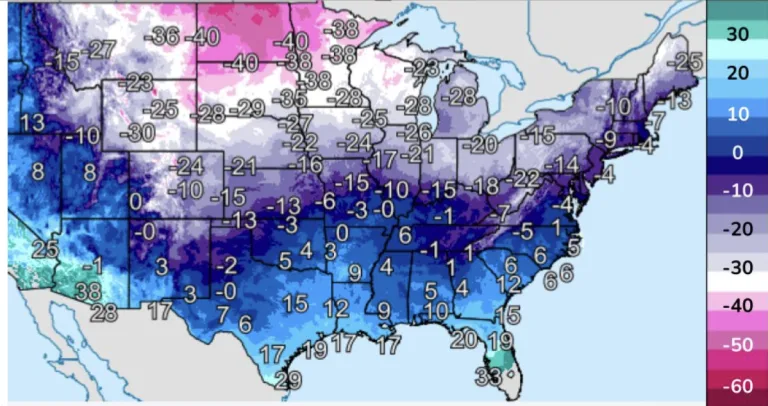 Minimum wind chill forecast