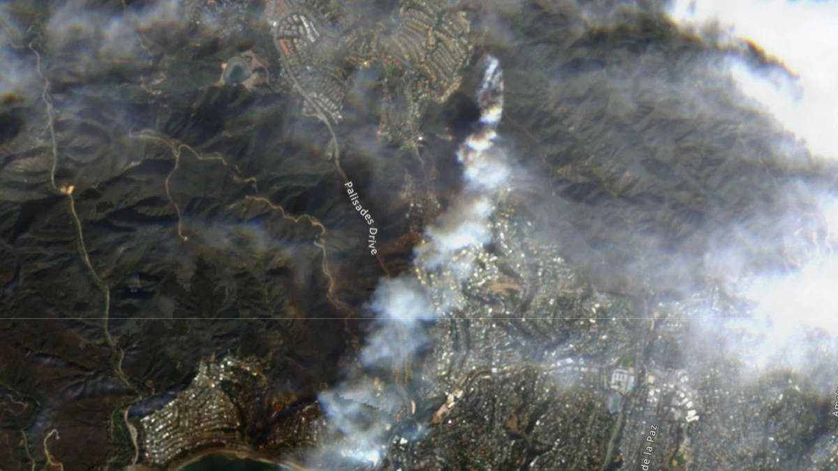 Satellite image of the Palisades fire
