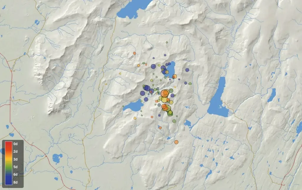 Seismic activity near Grjótárvatn iceland january 2 - 10 2025 leg
