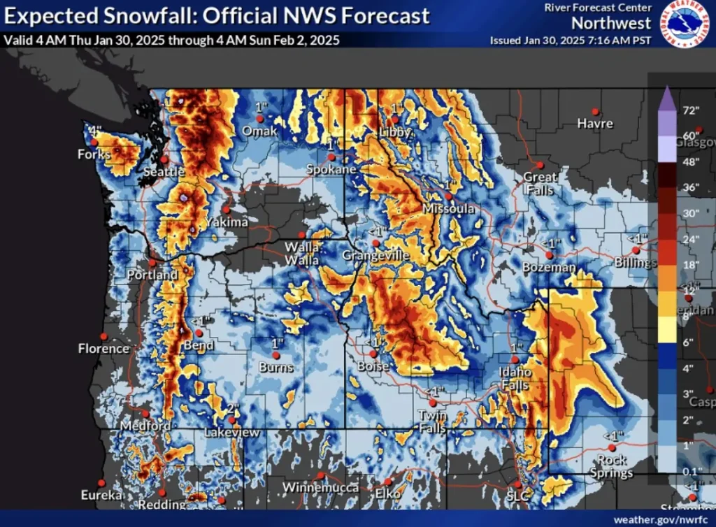 ar expected snowfall january 30 - february 2 2025 northwest