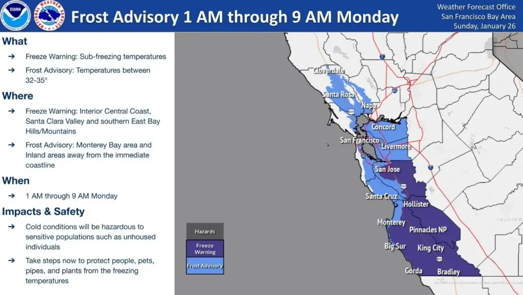 bay area frost advisory january 27 2025
