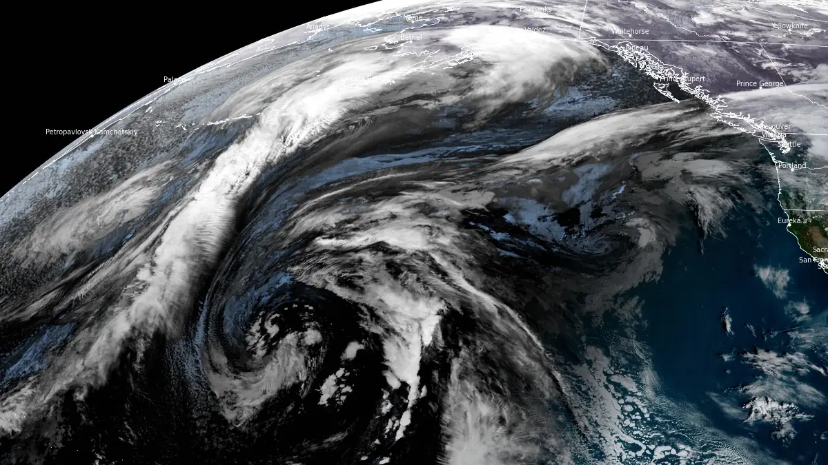 goes-18 satellite image atmospheric river alaska 1710 utc january 23 2025
