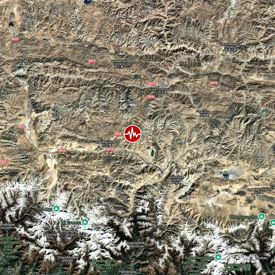 m7.1 xizang china earthquake january 7 2025 location map bg