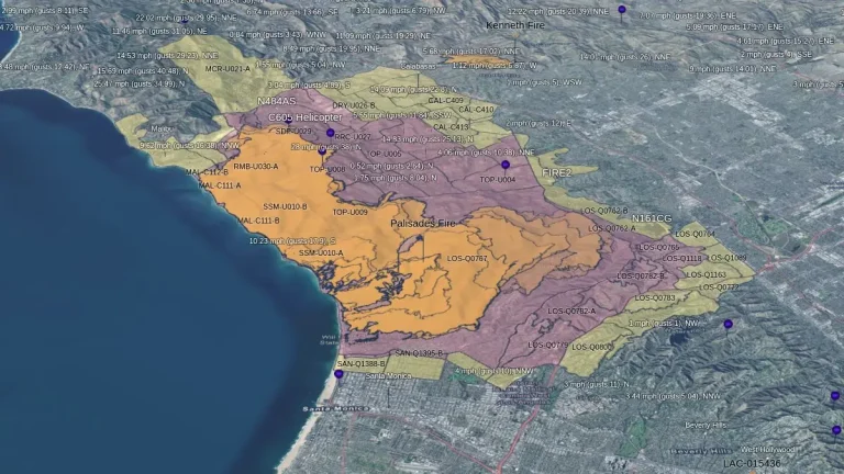 palisades fire california 3d map january 12 2025