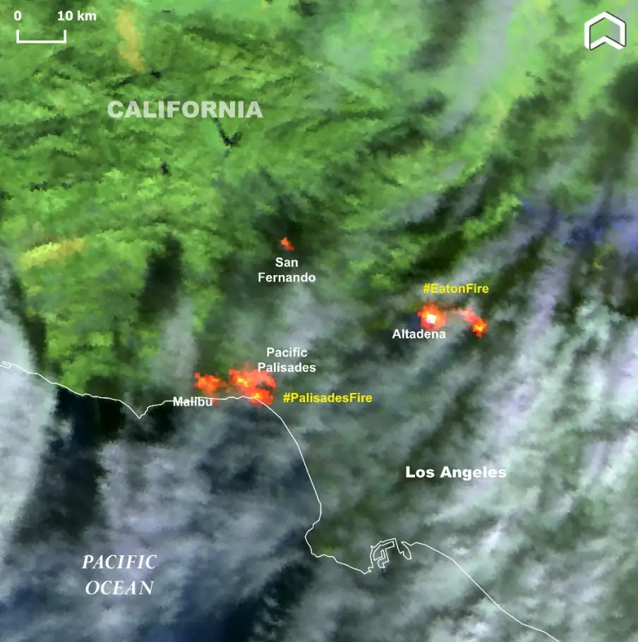 sentinel3 january 8 2025 palisades and eaton fire california adam platform