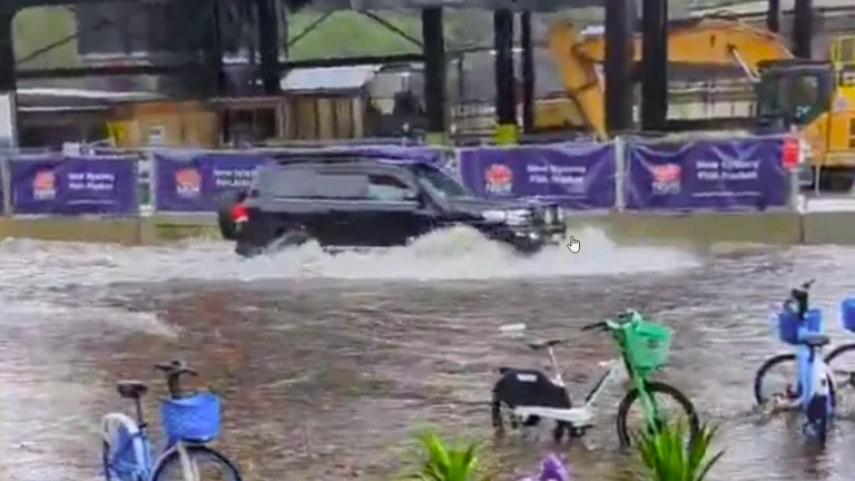 A vehicle going through flood water in New South Wales in Monday, February 10, 2025.