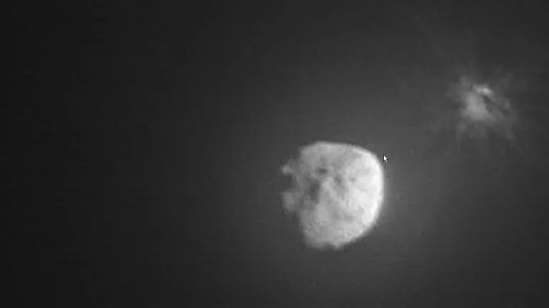 An image captured by the Italian Space Agency’s LICIACube a few minutes after DART collided with Dimorphos on September 26, 2022