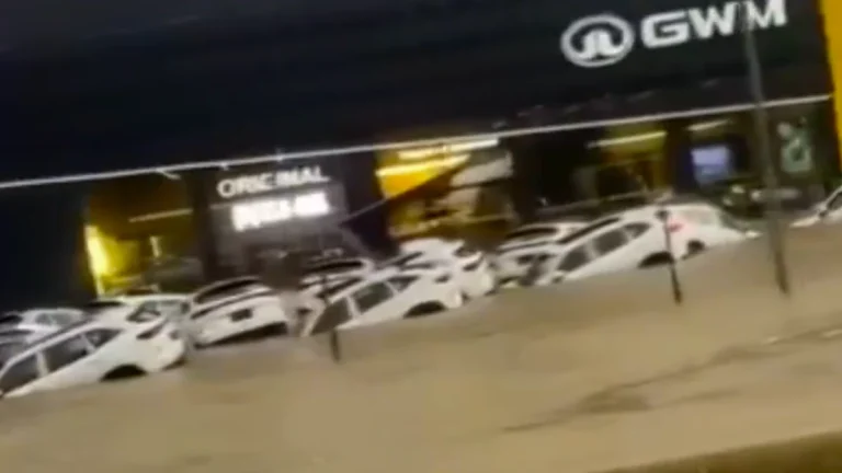 Cars submerged in flood waters in Sao Paulo.
