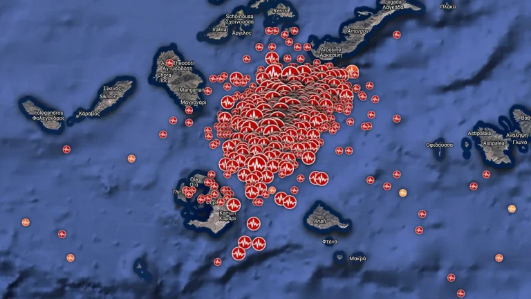Earthquakes near Santorini, Greece on February 14, 2025