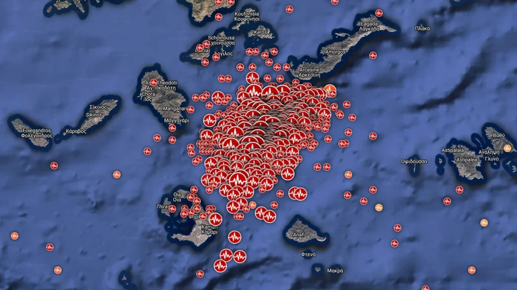 Earthquakes near Santorini, Greece