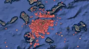 Earthquakes near Santorini, Greece on February 20, 2025, from last 30 days