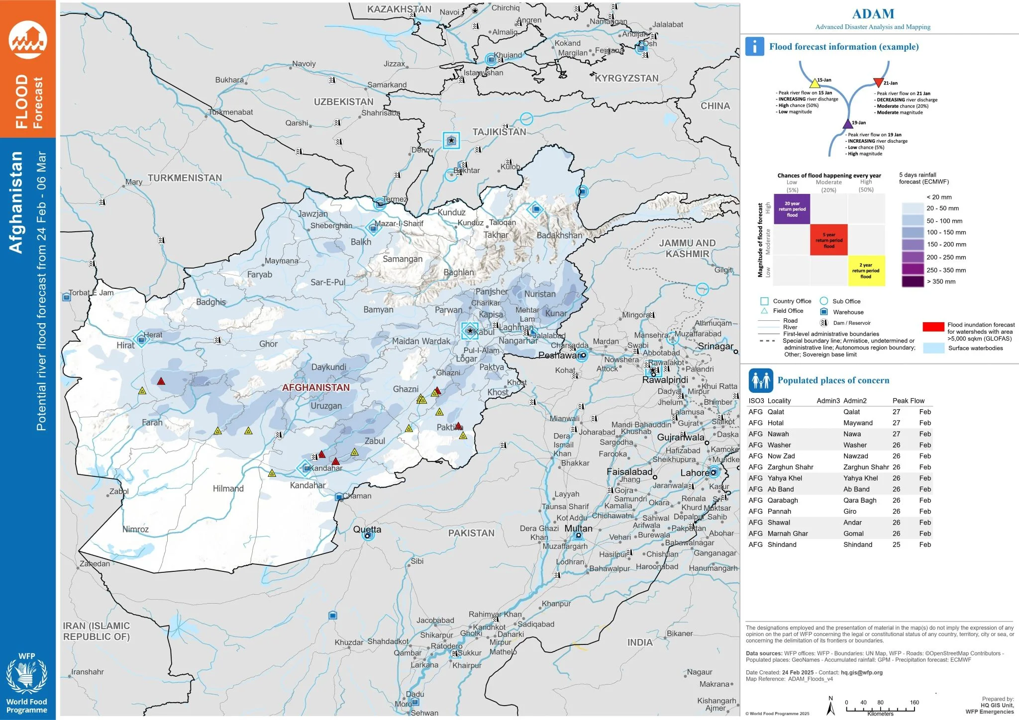 Potential river flood forecast by WFP on February 24, 2025