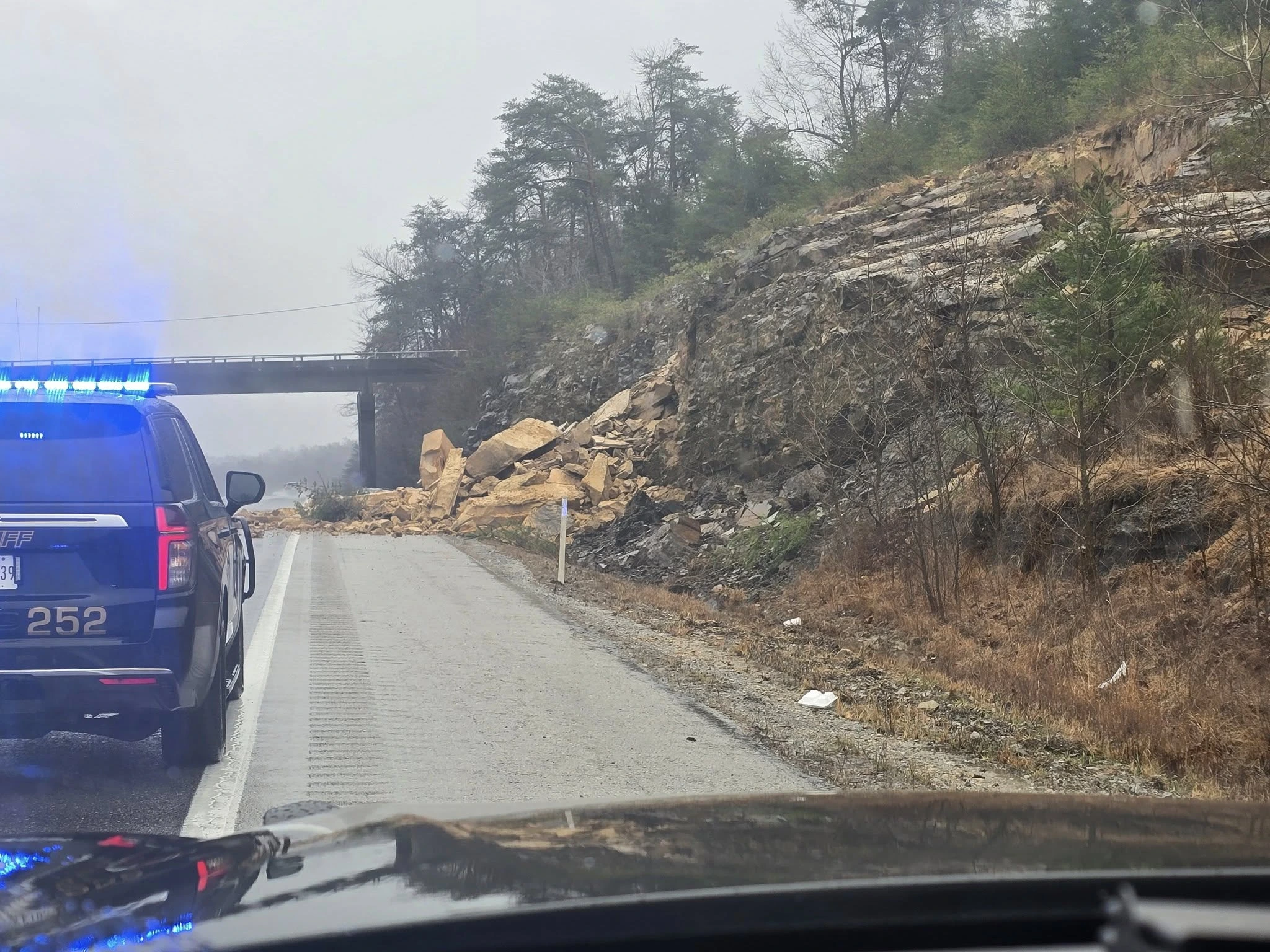 Rock slide at 1-69 in Dawson Springs Kentucky on Saturday, February 15, 2025.