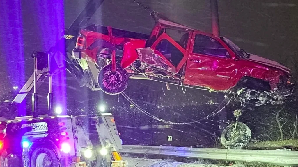 Rollover crash on I-70 near Kansas City on Tuesday, February 17, 2025.