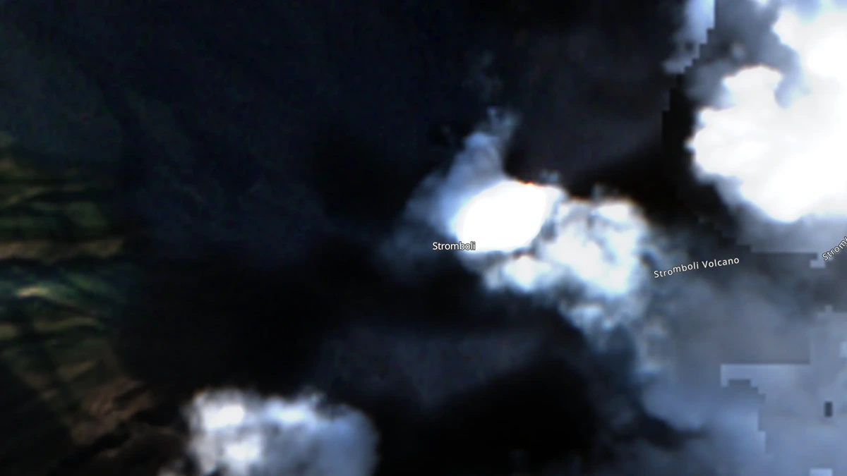 Satellite image of Stromboli volcano on February 5, 2025