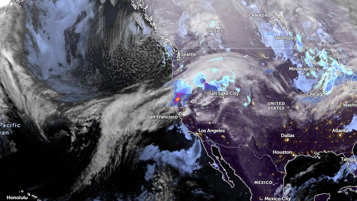Satellite image of the AR affecting northern California