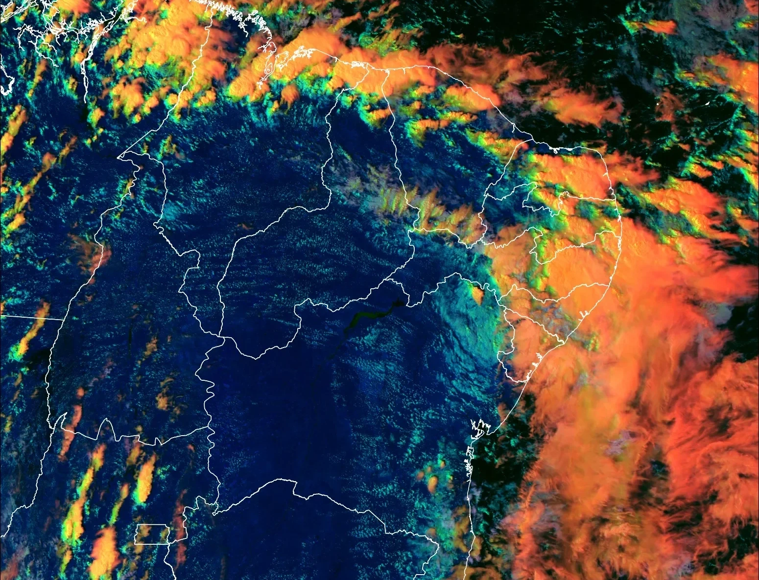Satellite image showing strong to intense areas of instability in the eastern strip of the Northeast Region
