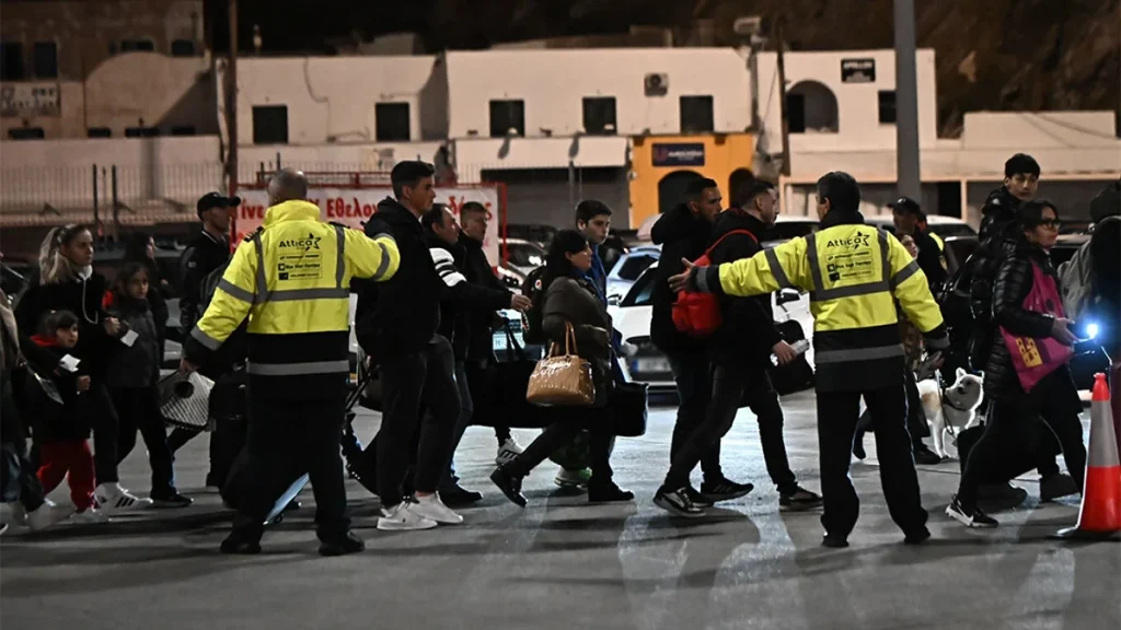 Scene at Santorini's port on February 3 showing evacuations