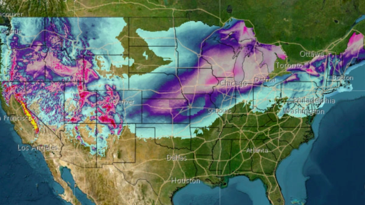 Snow fall forecast for coast to coast winter storm till Saturday, February 15, 2025.