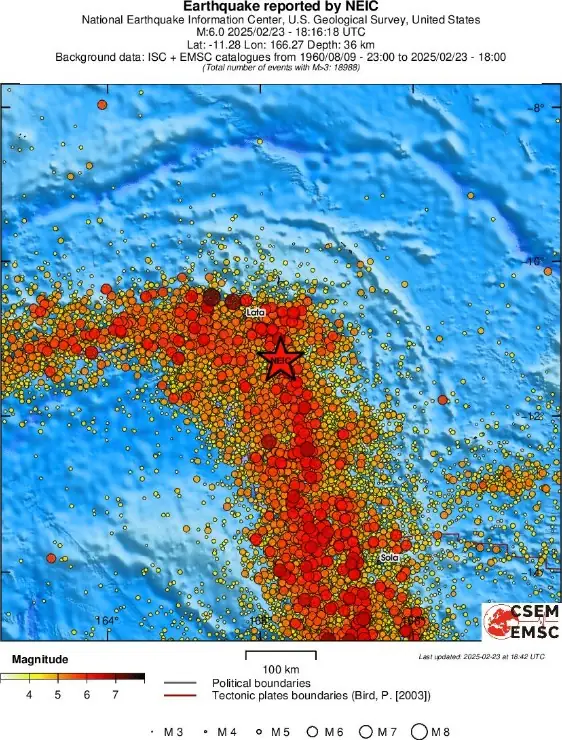 m6.0 earthquake solomon islands february 23 2025 emsc regional seismicity