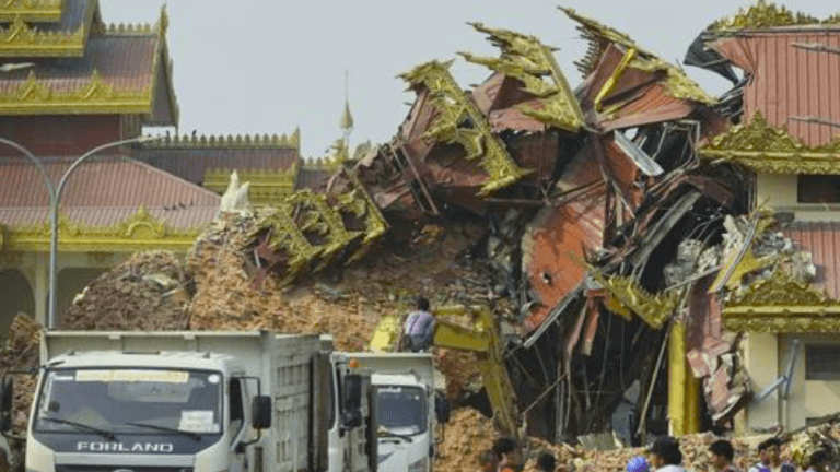 A temple destroyed by the M7.7 earthquake in Myanmar on March 28, 2025