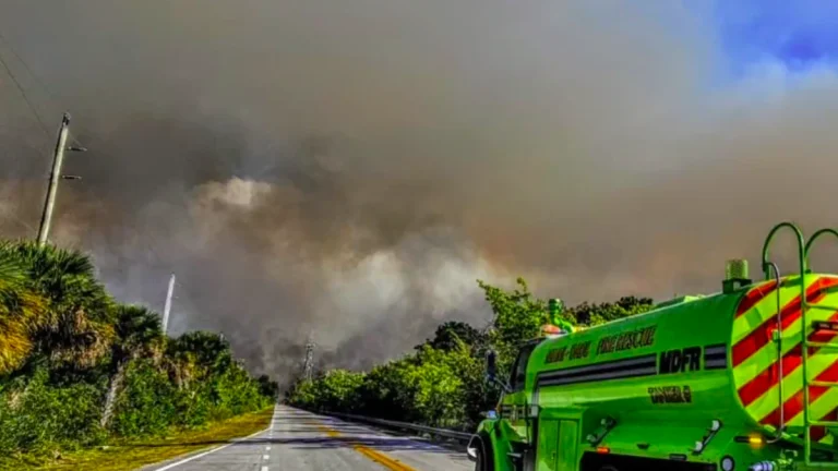 Fire burning in Miami, Florida on March 19, 2025