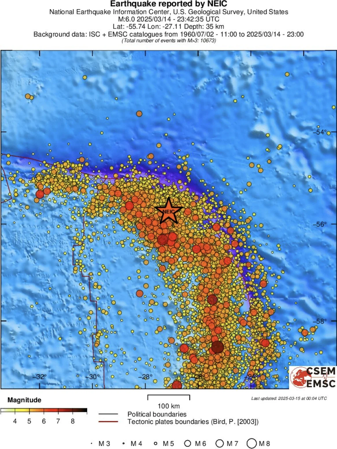 Regional seismicity for M6.0 earthquake on March 14, 2025