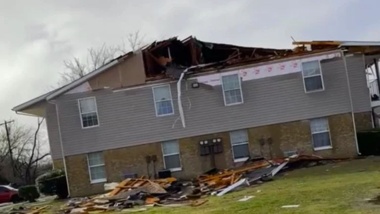 Roof damage due to tornado in Ada City Oklahoma on Tuesday, March 4, 2025