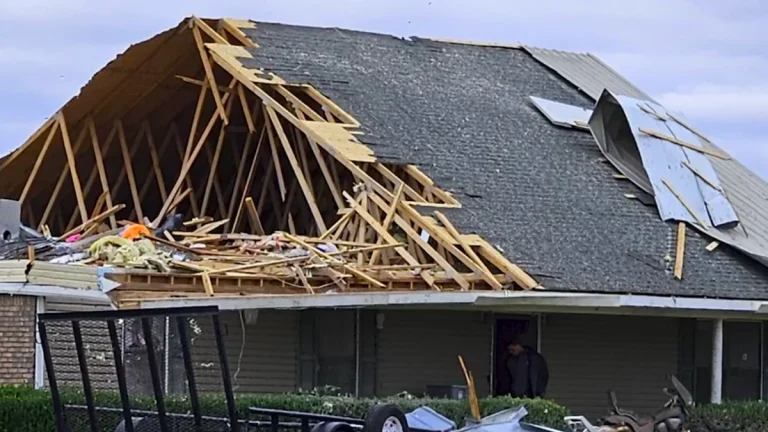 Roof damaged after severe storms swept through Mississippi on Tuesday, March 4, 2025.