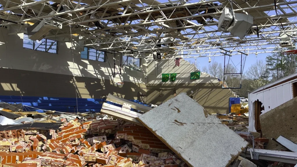 Building damaged by the EF-2 Tornado in Winterboro on March 15, 2025
