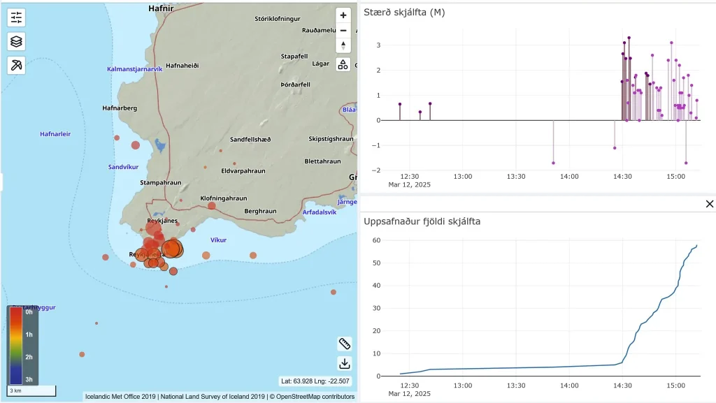 earthquake swarm reykjanesta iceland march 12 2025 mgr
