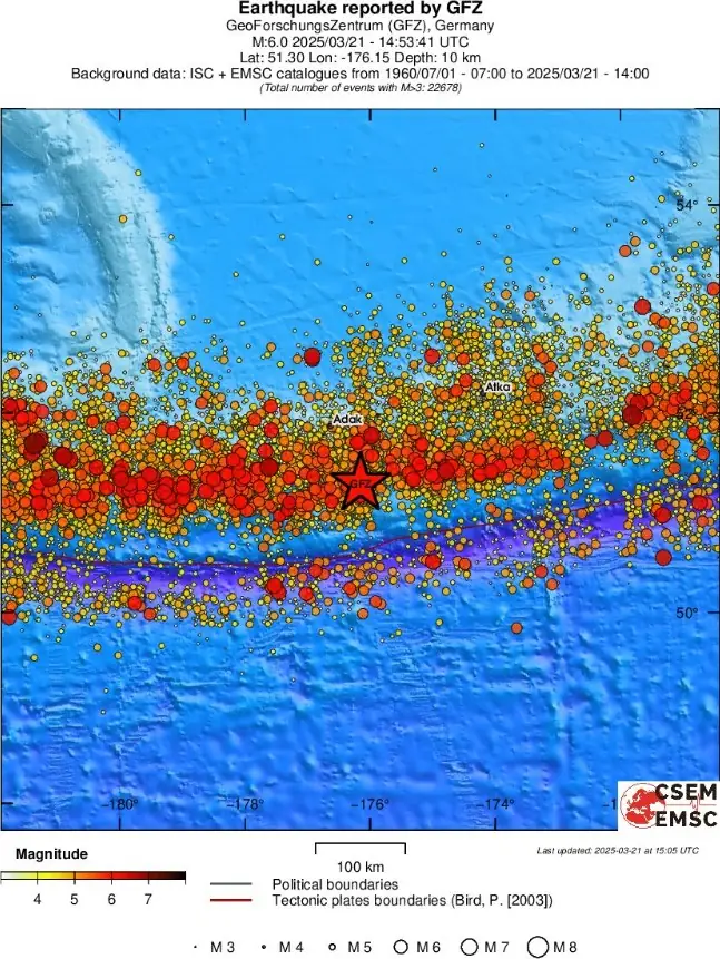 m6.2 earthquake andreanof island alaska march 21 2025 emsc regional seismicity