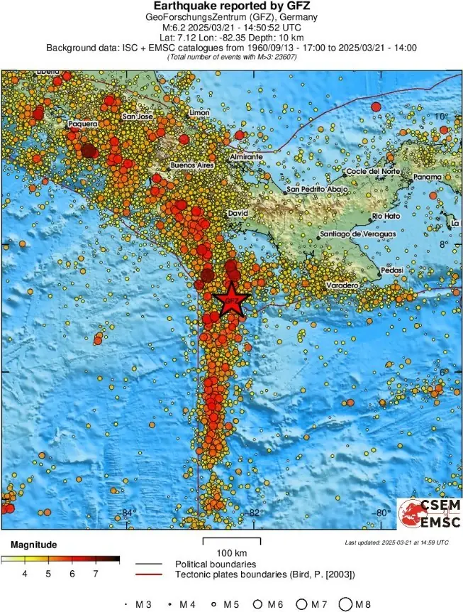 m6.2 panama earthquake march 21 2025 emsc regional seismicity