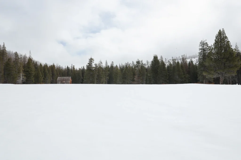 Snow covers the meadow where the California Department of Water Resources conducts the fourth media snow survey of the 2025 season at Phillips Station in the Sierra Nevada. The snow survey is held approximately 90 miles east of Sacramento off Highway 50 in El Dorado County. Photo taken March 28, 2025.  