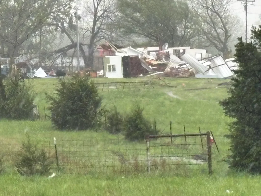 A house destroyed by a tornado in Spaulding, Oklahoma on April 19, 2025