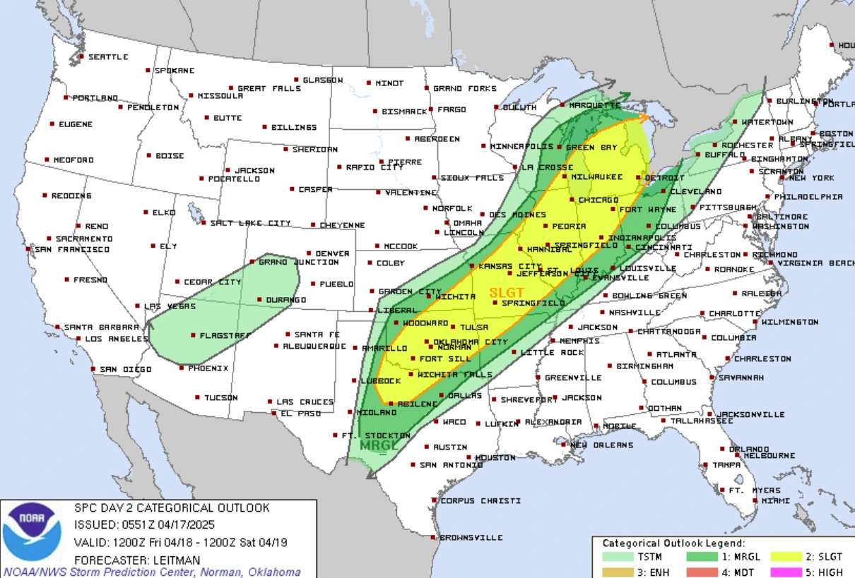 Categorical severe weather outlook for April 18, 2025
