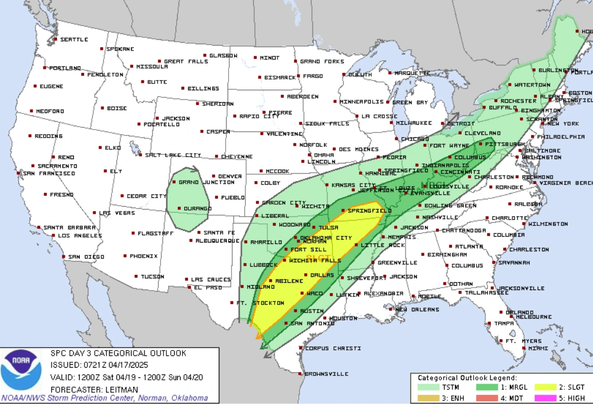Categorical severe weather outlook for April 19, 2025