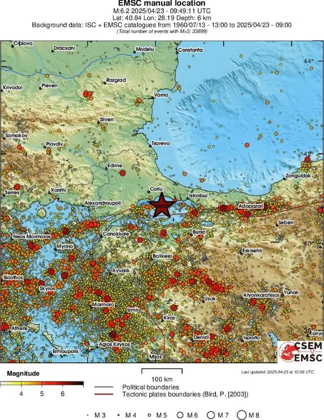 M6.2 istanbul turkey earthquake emsc regional seismicity