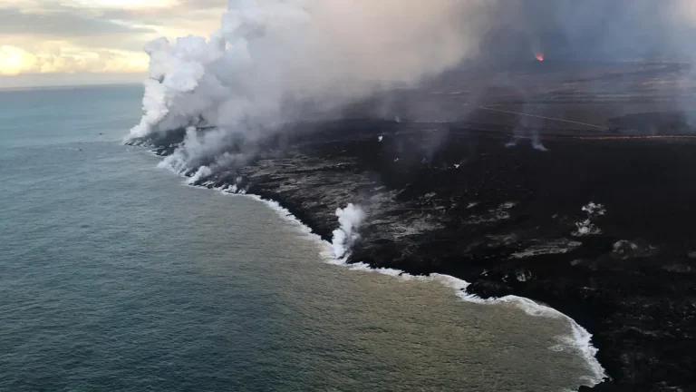 Kīlauea Volcano - Fissure 8 Eruption - Early morning view of the ocean entry. Image credit: USGS/Hawaiian Volcano Observatory